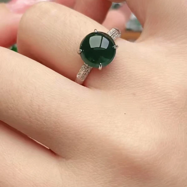 鑫辰珠宝天然A货翡翠银镶嵌设计款开口女戒指时尚百搭