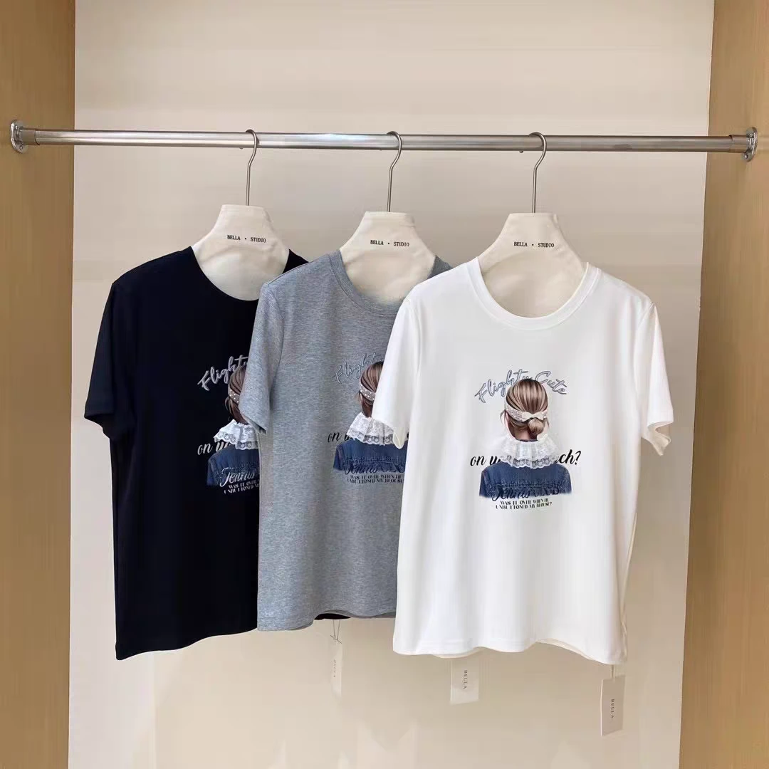 爆款T恤女孩字母图案上衣