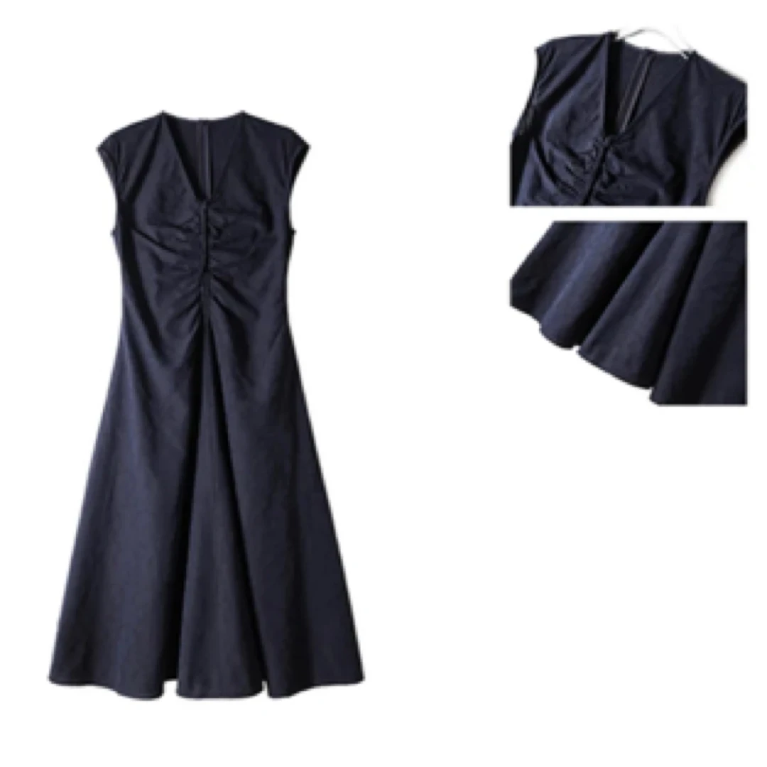 夏天的清凉与浪漫 定制提花褶皱工艺无袖连衣裙8056