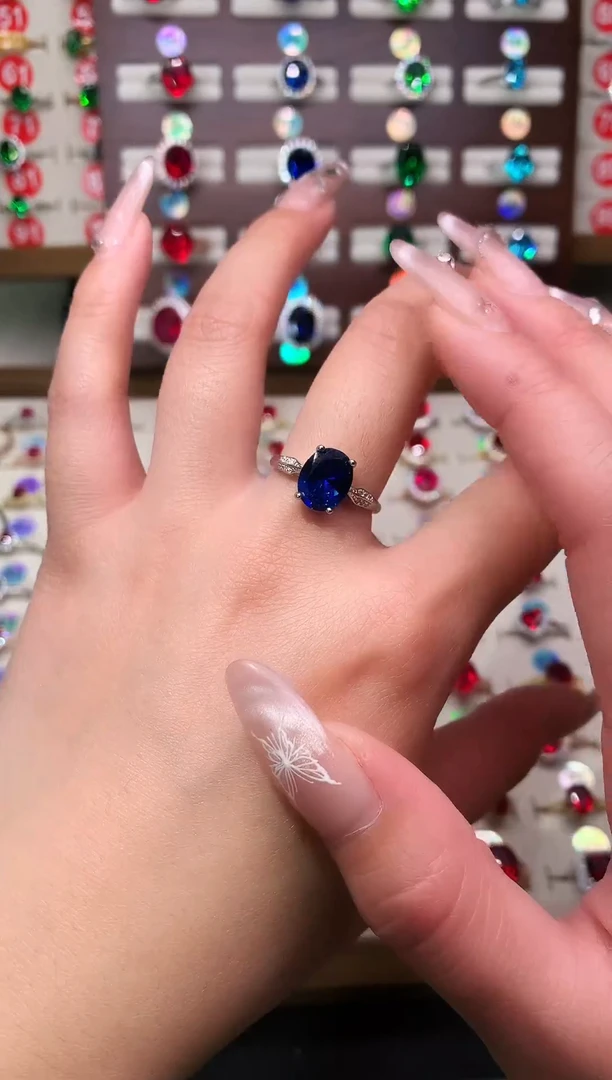 戒指蓝宝石银S925镶嵌8*10 银托