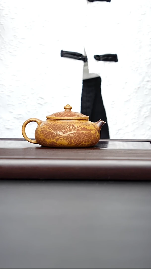 茶壶紫砂宜兴紫砂 山水牡丹寒江 龙骨金砂 曹营营