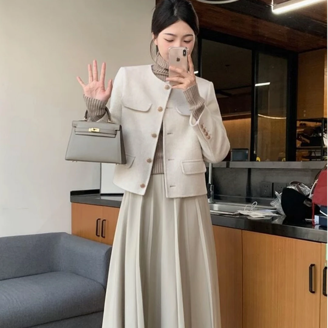 201-300新年新款短款秋冬毛呢外套女款毛呢棒球服西装春秋季法式