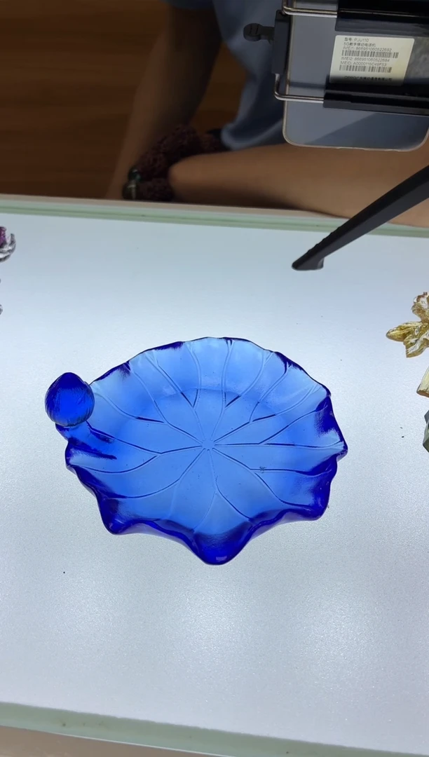 琉璃手工艺品荷叶壶承11公分蓝色