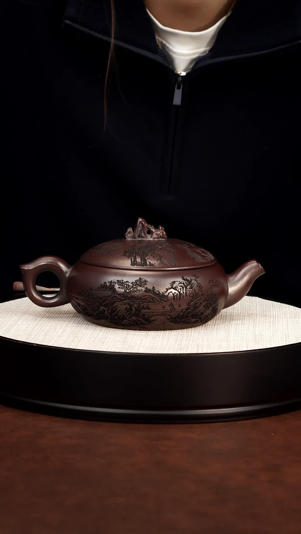 茶壶紫砂 观山圆融壶 龙山古乌泥 高运