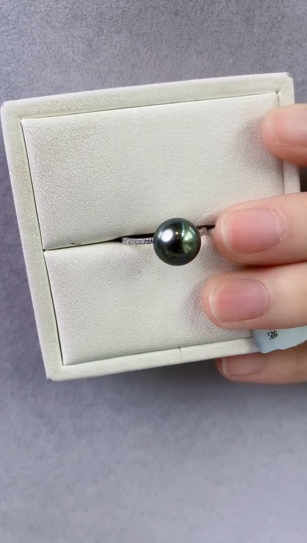 【闪购商品】海水珍珠戒指银S925镶嵌9-10大溪地黑珍珠戒指