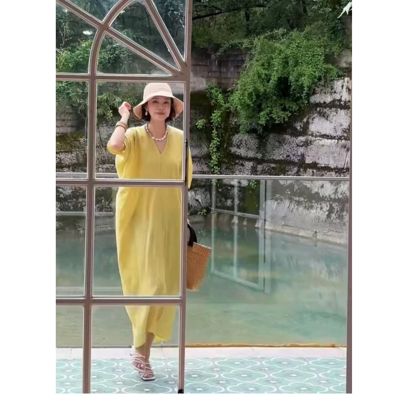 WENDU 2025春夏新款100亚麻极简度假风连衣裙3190585