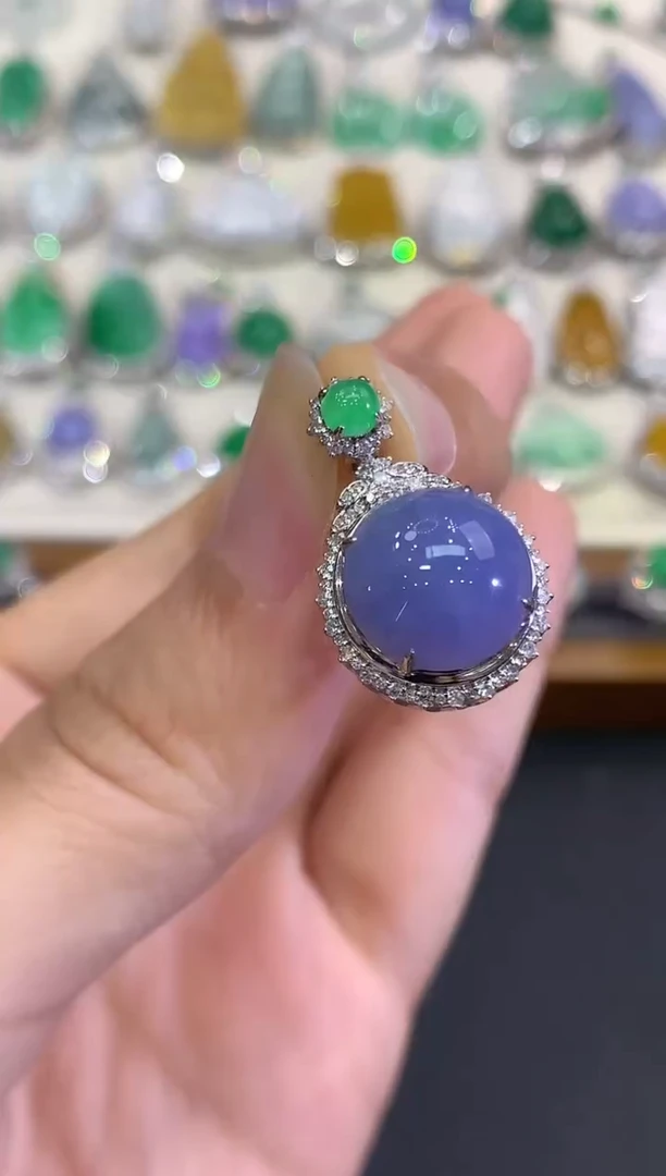 吊坠(不含链)18K金镶嵌翡翠B130 多样性一件发货 紫货有色差