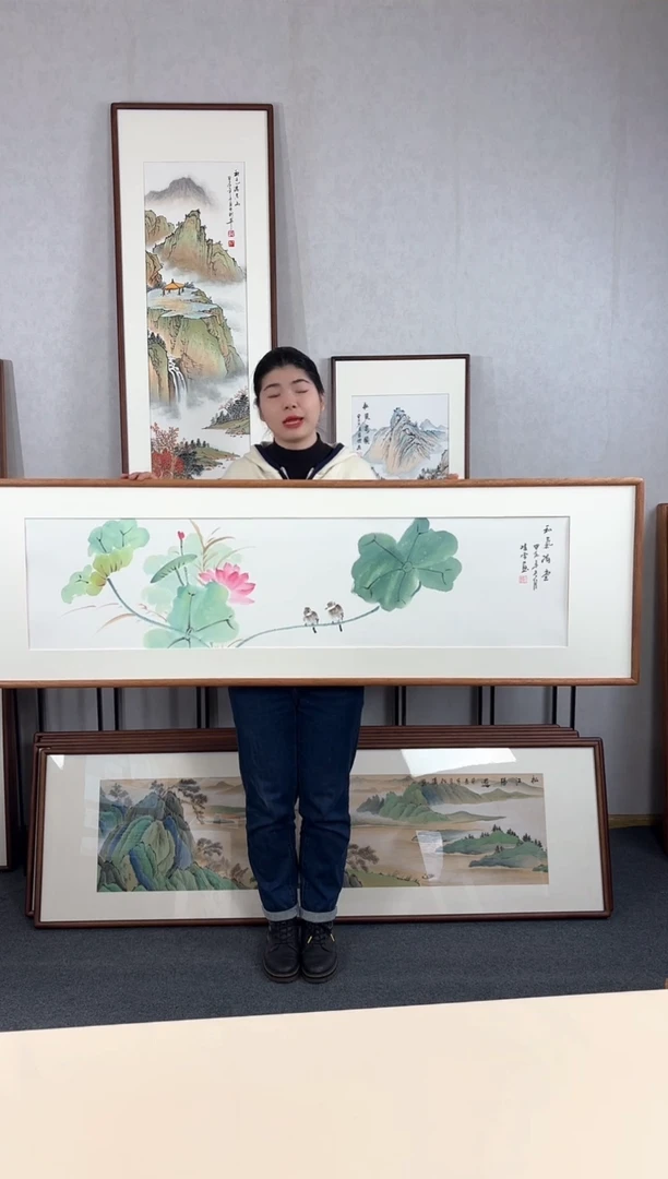 【闪购商品】国画手绘*和气满堂*52*172cm实木框