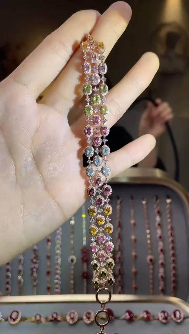 银S925镶嵌手链碧玺手链