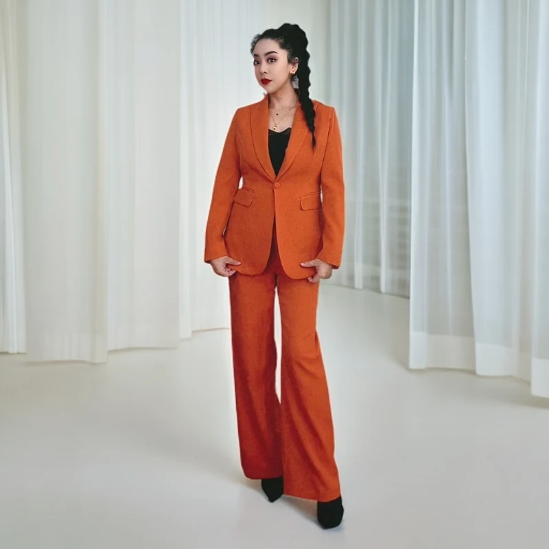女士时尚气质直筒西服设计师新款商务套装职业女装亚麻西装两件套