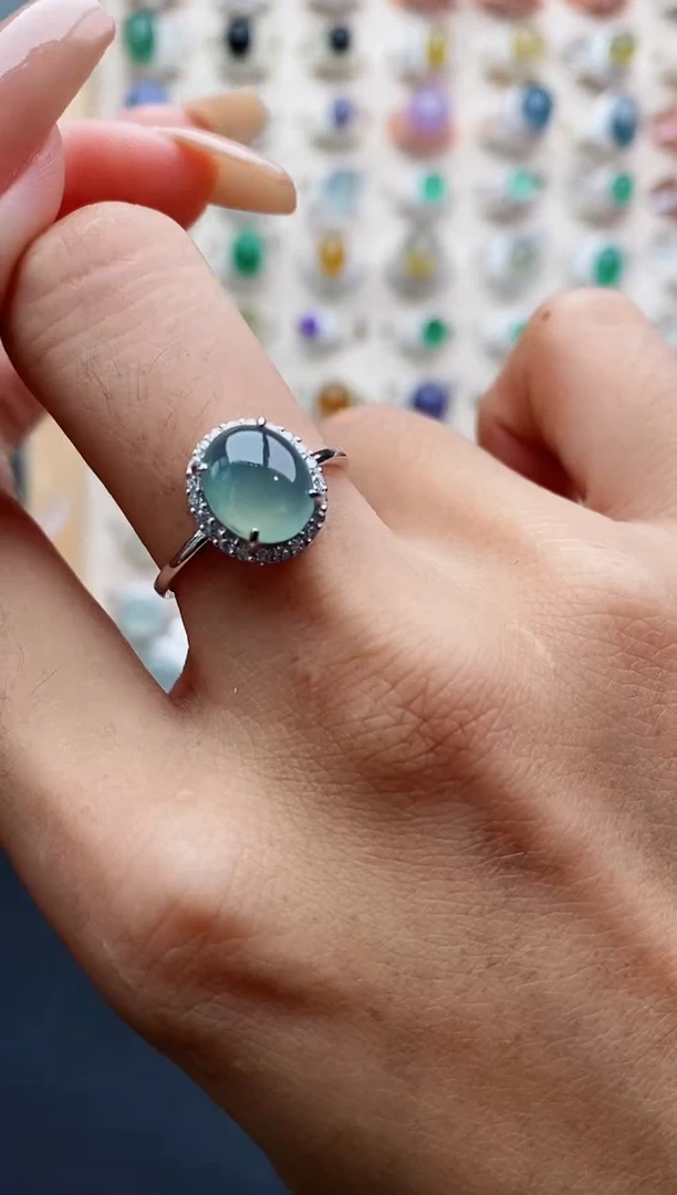 翡翠戒指银S925镶嵌天然缅甸翡翠A货111 3-9