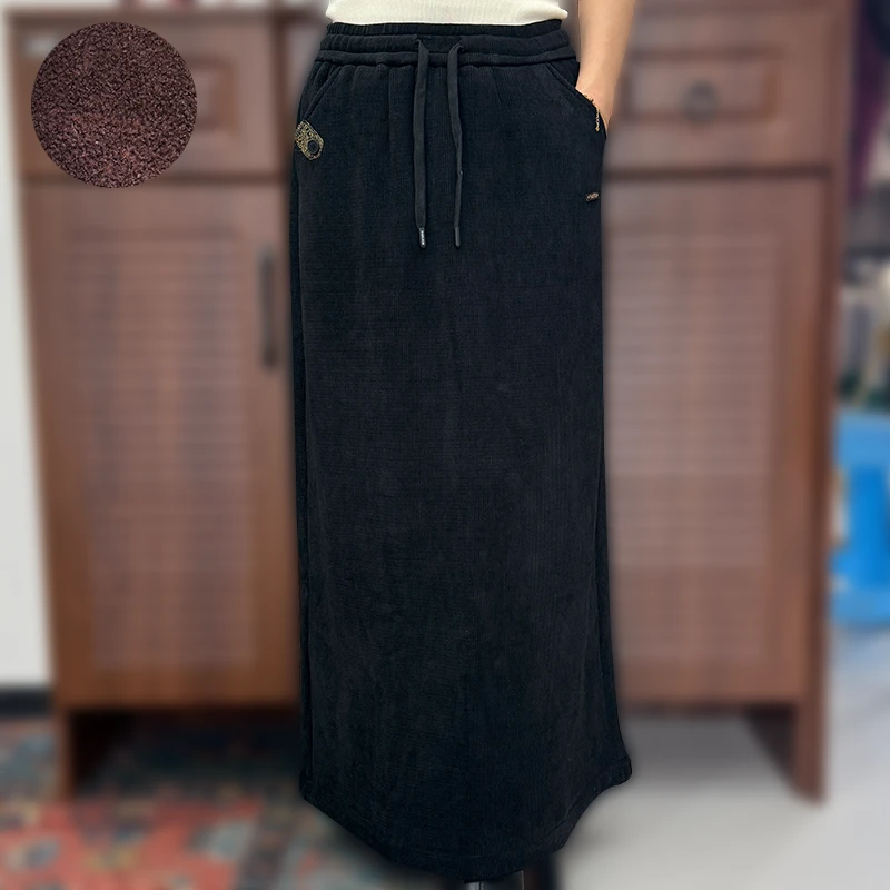 2025新款系带松紧腰舒适殴棉绒卷毛加绒长裙藏式半身裙藏族服饰