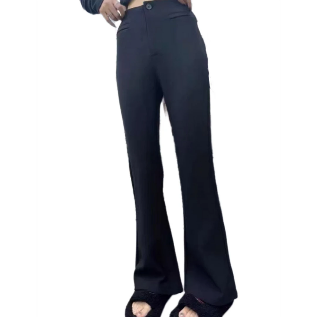 Y1688新款喇叭裤女黑色高弹力高腰时尚修身显瘦长款喇叭裤女