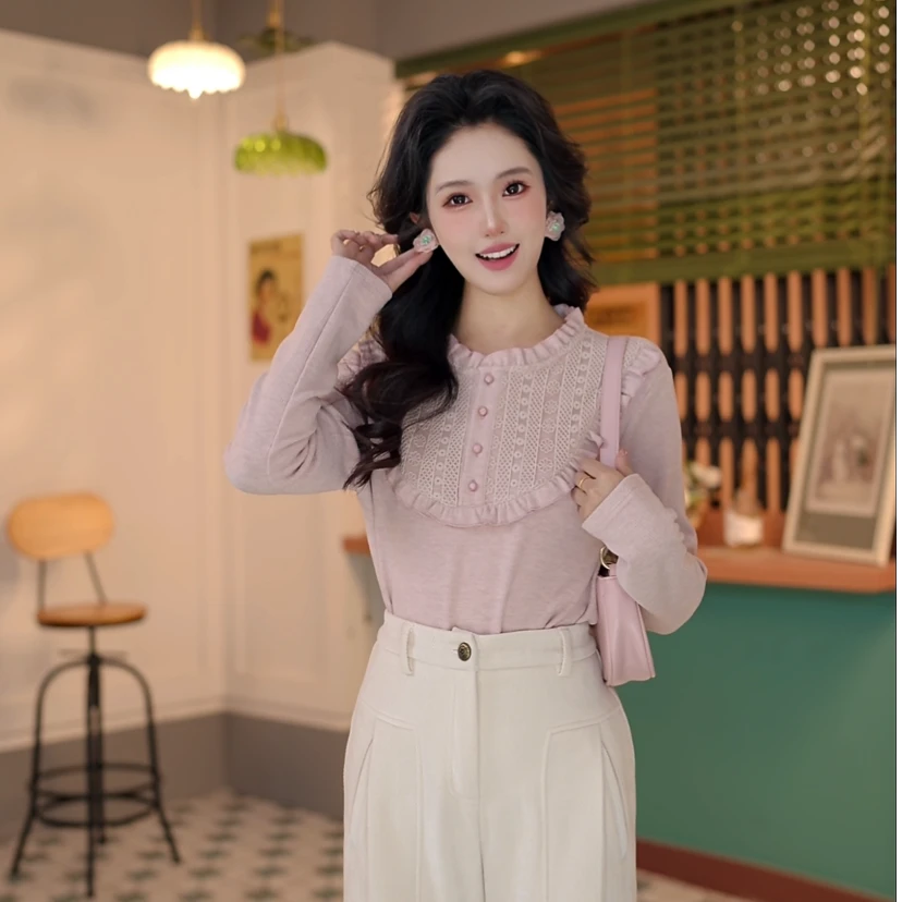 柚子【冬意粉绒】港风复古秋冬厚款长袖针织宽松百搭上衣DE0708407