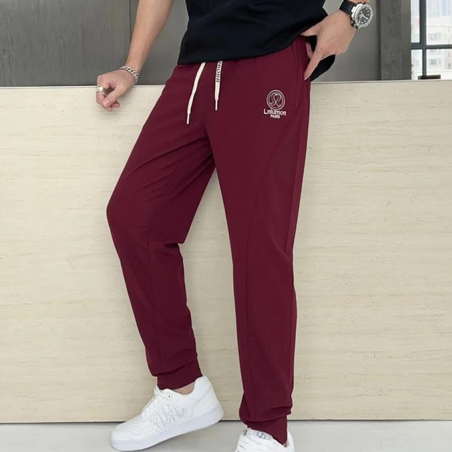 2025男士春季新款百搭织带拼接束脚弹力修身百搭时尚休闲卫裤