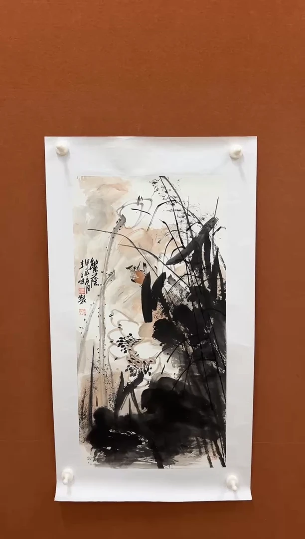 国画李文峰精品四尺四开泼彩荷花(托底)
