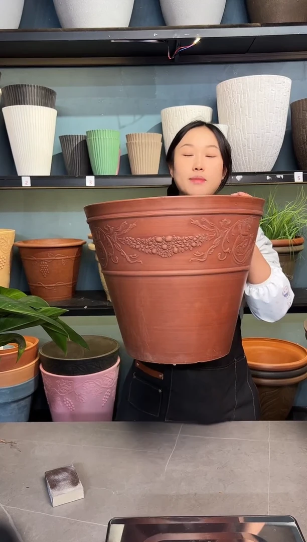 41*33/OC41/陶土色大口径浮雕纹理大花盆