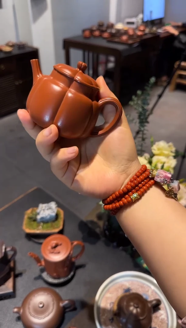 茶壶紫砂繁花 朱泥
