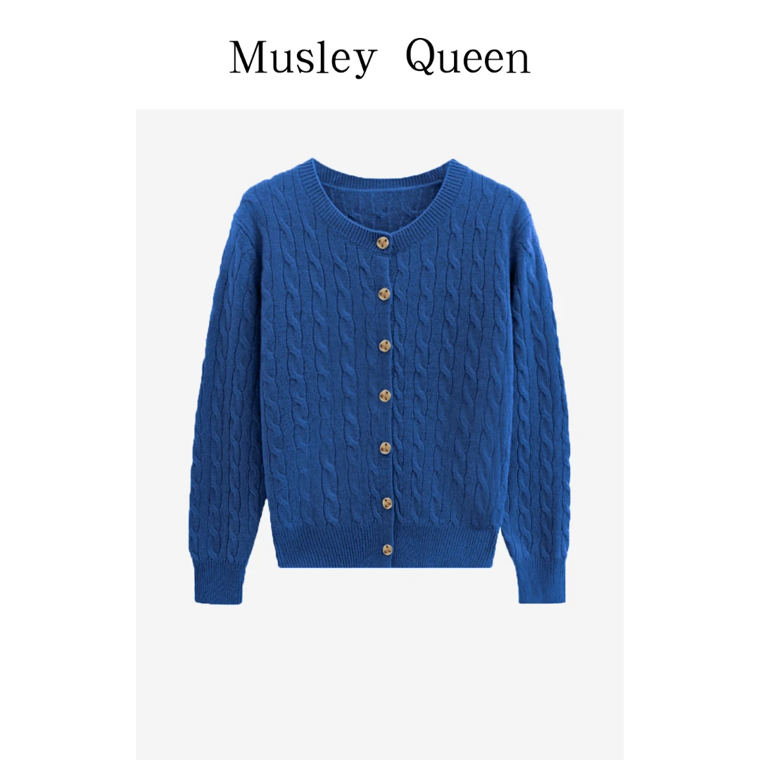 【100%美丽诺羊毛】MusleyQueen全羊毛绞花开衫YM08-736