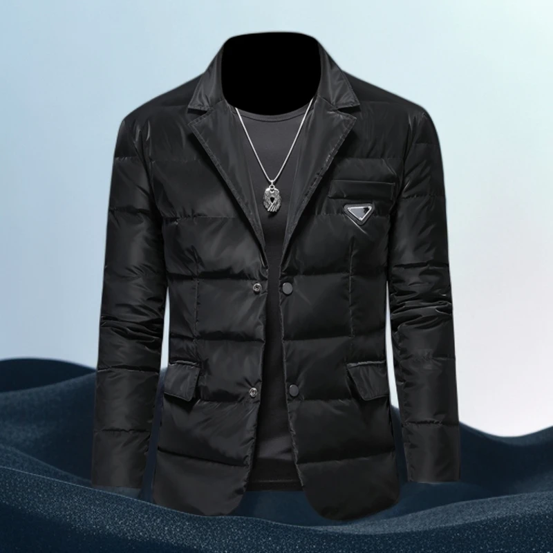 巴赛娜缇西装领轻薄羽绒服男士冬季新款修身白鸭绒百搭大码外套潮