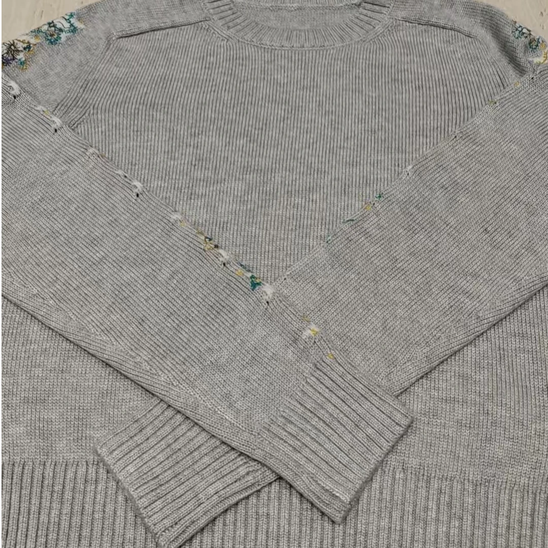 HW 女装百搭刺绣毛衣针织衫针织长袖毛针织衫圆领花纹-2608