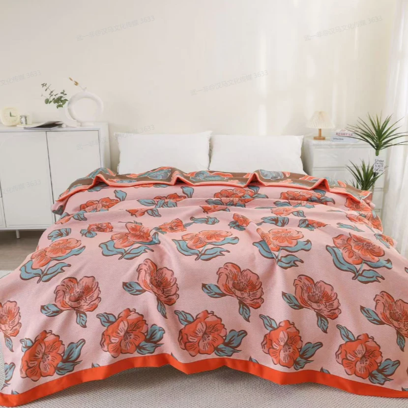 {沁心花语}--精品纱布盖毯