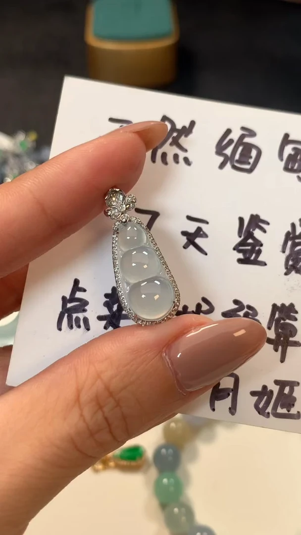 翡翠18K金镶嵌颈饰豆子