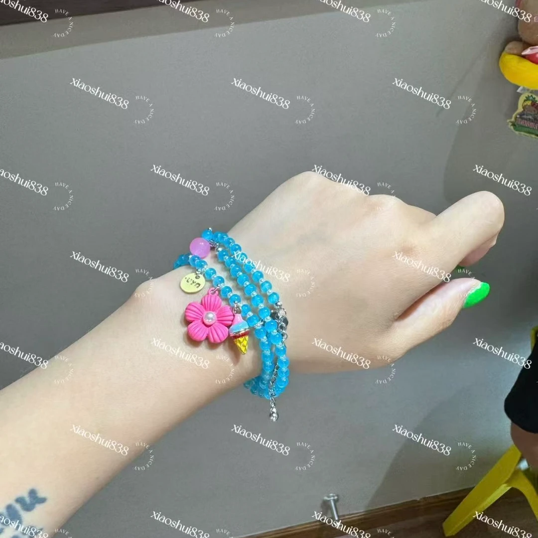 非金属仿水晶项链 【小水专属】冰透感甜美百搭贝珠项链蓝色饰品ins