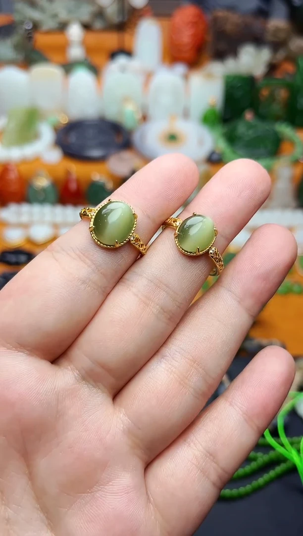 【闪购商品】和田玉戒指银S925镶嵌碧玉猫眼戒指多样性拍一发一01