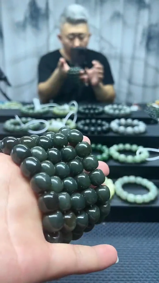 手串未镶嵌和田玉切莫蓝微糖老型卡14纯天然拍一发一