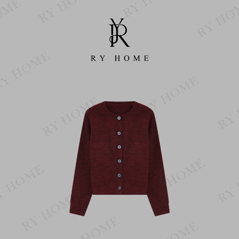 【容雨RYHOME】绵羊毛经典圆领百搭毛织开衫243M2773