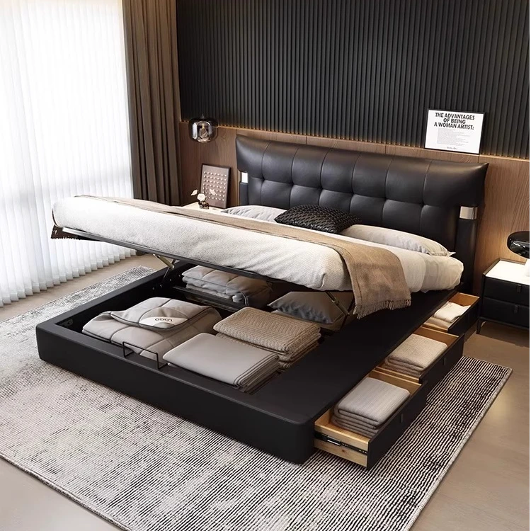 【主卧洛希床】意式极简真皮床现代简约主卧大床储物床网红齐边婚床