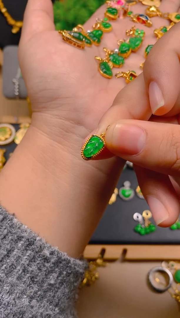 吊坠(不含链)银S925镶嵌翡翠树叶万能扣