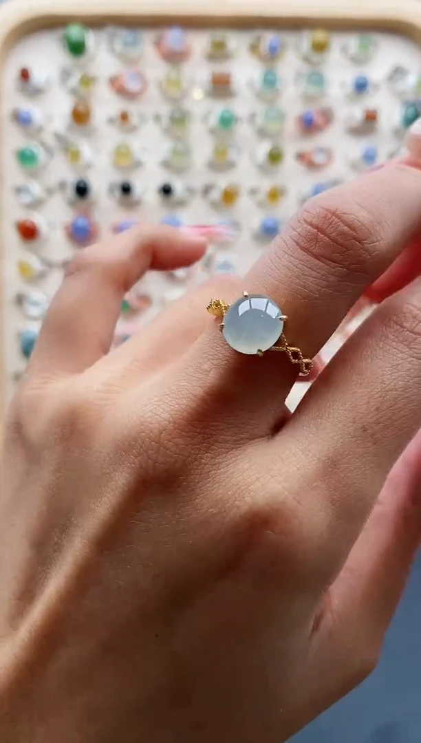 【闪购商品】翡翠戒指银S925镶嵌缅甸天然A货翡翠222 8+9