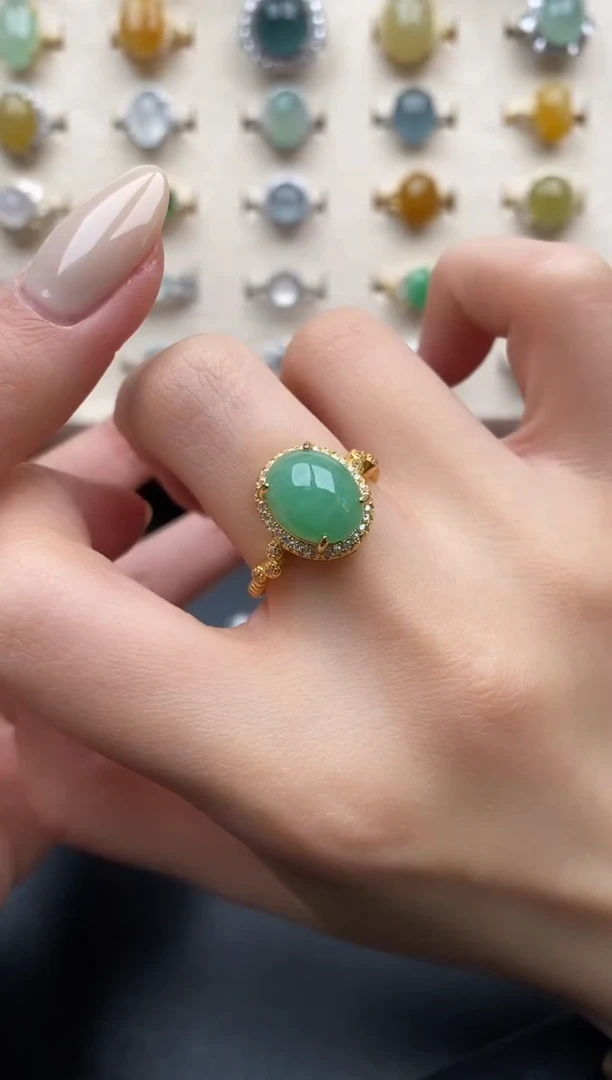 银S925镶嵌戒指翡翠一物一证一礼盒