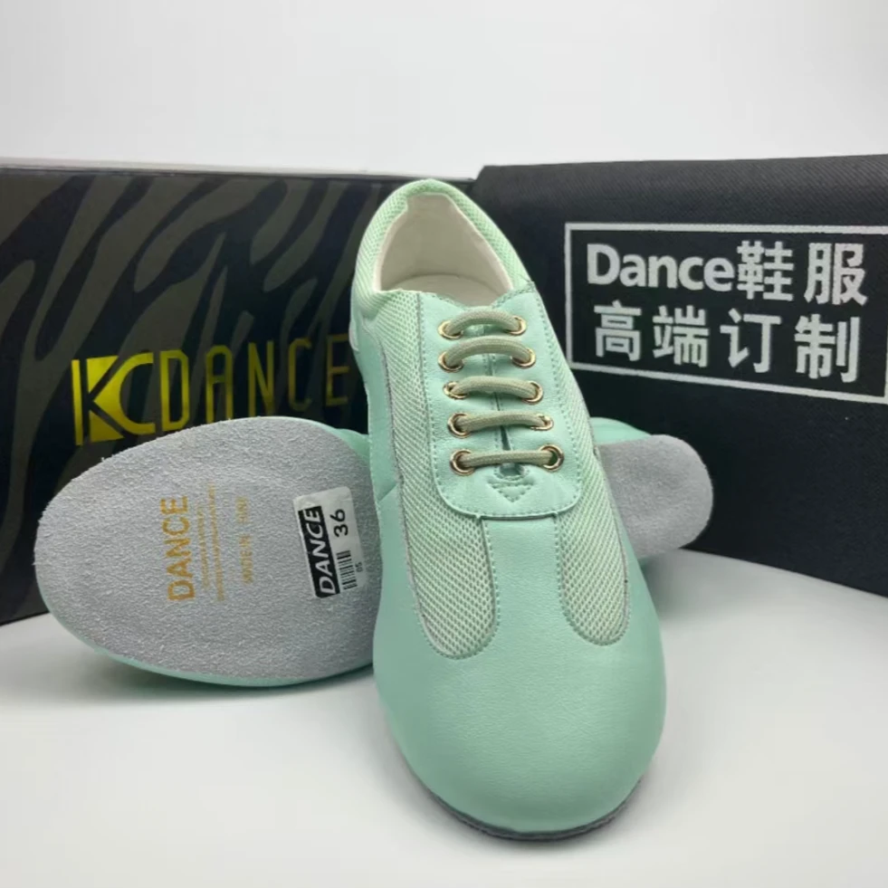 KCDANCE拉丁舞国标舞教师鞋舒适透气软底百搭网面系带马卡龙绿