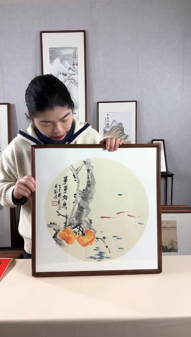 【闪购商品】国画手绘*事事如意*52*52cm实木框