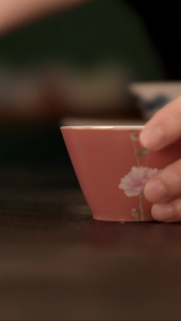 绛纱蜀葵秋半杯主人杯单杯纯手工手绘中式品茗杯