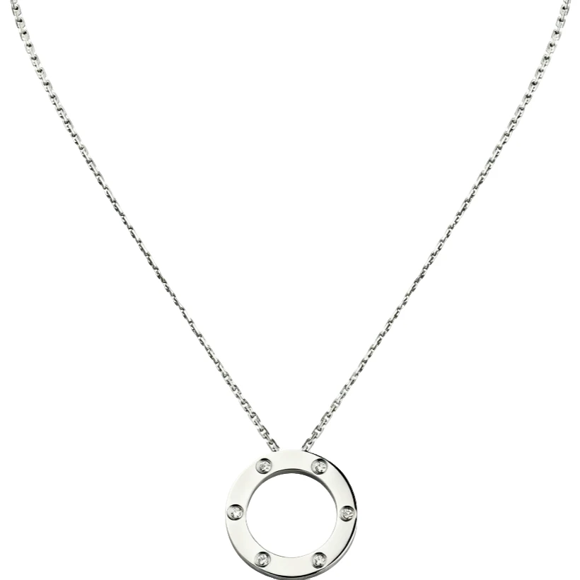 99新 Cartier/卡地亚 LOVE系列 白金色简约镶钻六钻大饼圆形项链