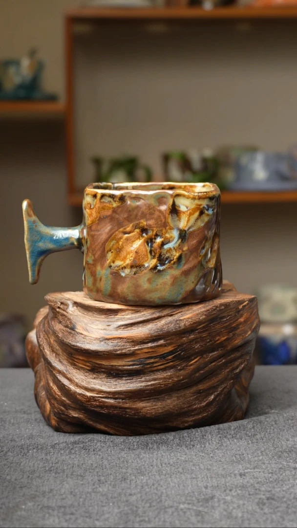 杯子353景德镇手创颜色釉杯（食品级）带冰裂纹