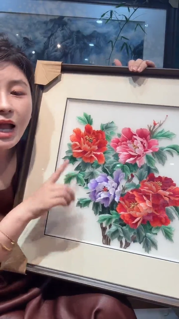 刺绣非遗苏绣手工刺绣单面绣红粉紫牡丹