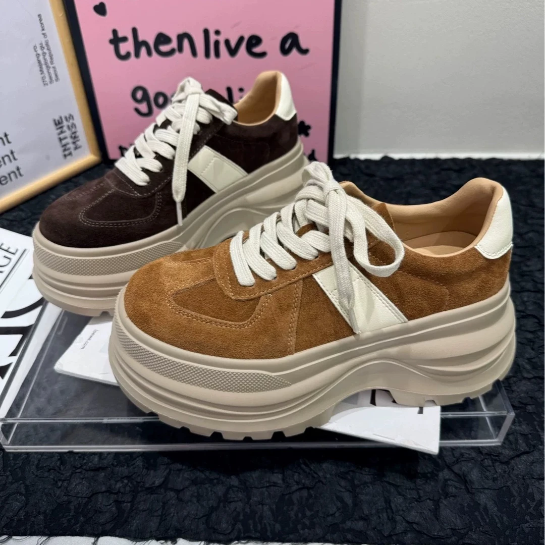 主播自留！高端欧货牛皮牛反绒7cm超轻厚底休闲鞋T2108