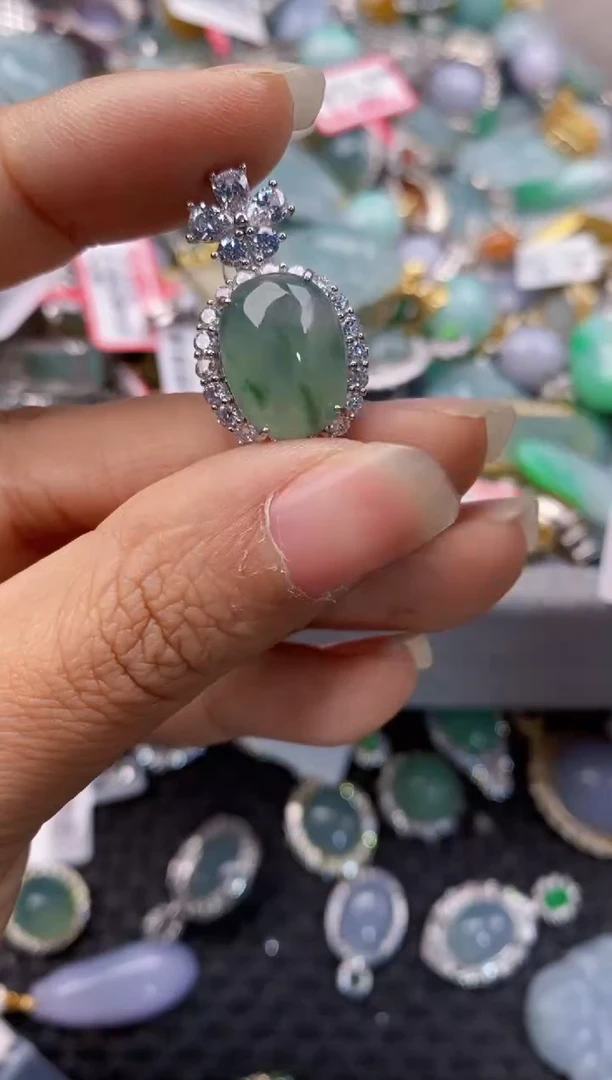 银S925镶嵌戒指翡翠666----5