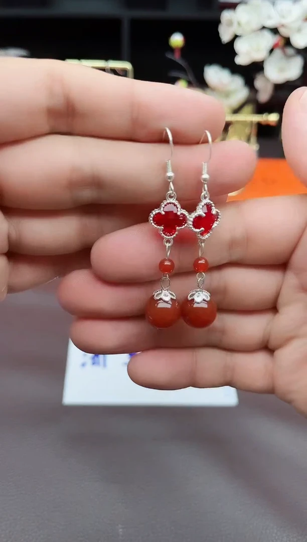 玛瑙/玉髓耳饰银S925镶嵌233000