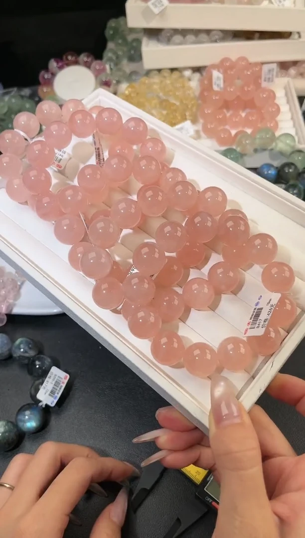 水晶手链未镶嵌多样性发一西柚粉18mm