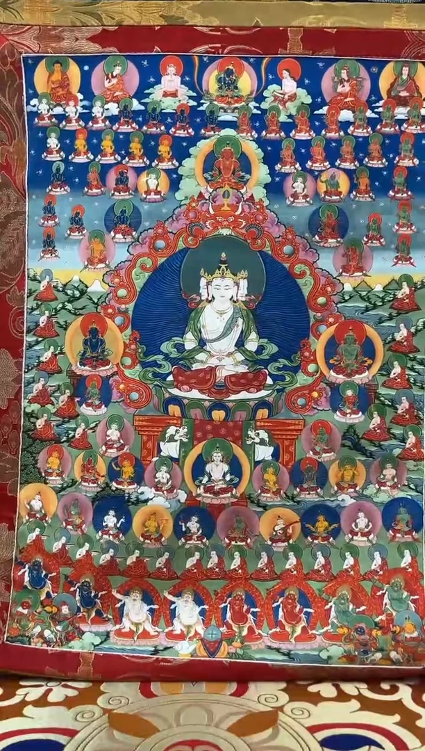 卷轴画矿物质喷绘  大日如来1.3m蓝色水波纹