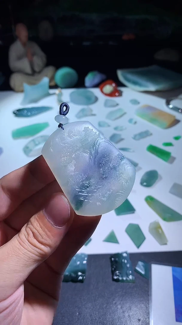 未镶嵌定制翡翠 山水牌