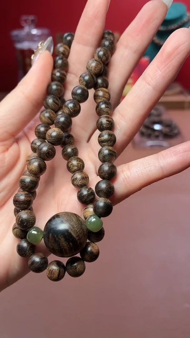 沉香手串沉水越南芽庄瘿子瘤疤白棋08配虎斑瘤疤18顶珠