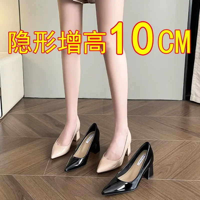 渔夫鞋尖头高跟跟鞋女10CM真皮2025年春夏新款小学增法式包头单鞋