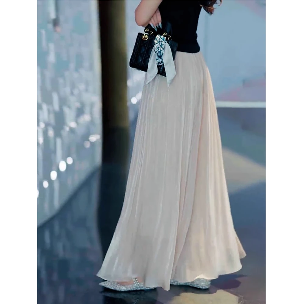 拉夏贝尔琉璃纱冰丝阔腿裤女2025年夏季新款设计感垂感飘逸裙裤薄